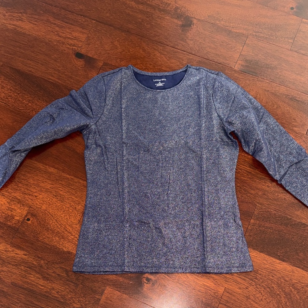 Lands' End Navy Heathered Long Sleeve Top